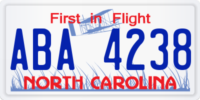 NC license plate ABA4238