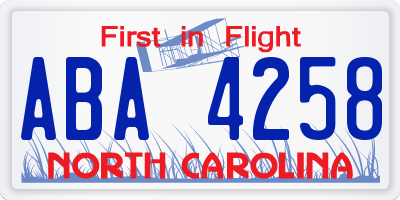 NC license plate ABA4258