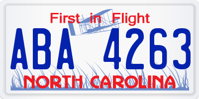 NC license plate ABA4263
