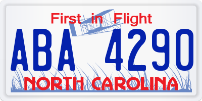 NC license plate ABA4290