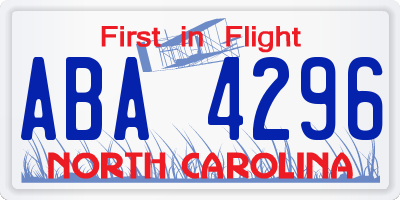 NC license plate ABA4296