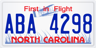 NC license plate ABA4298