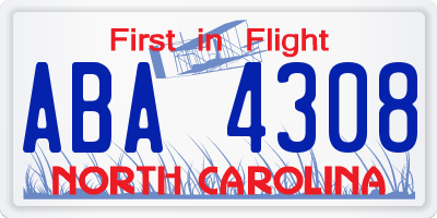 NC license plate ABA4308