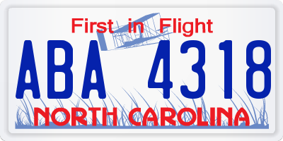 NC license plate ABA4318