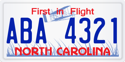 NC license plate ABA4321