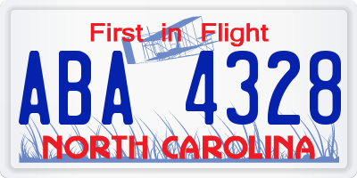 NC license plate ABA4328