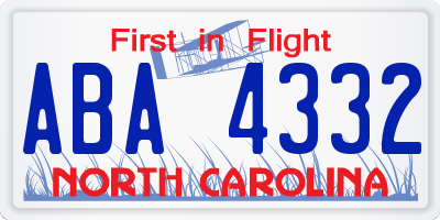 NC license plate ABA4332