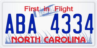 NC license plate ABA4334