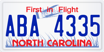 NC license plate ABA4335