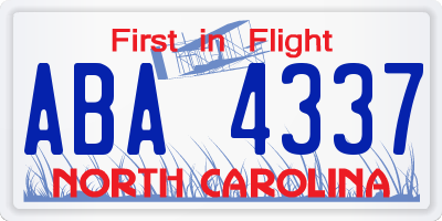 NC license plate ABA4337