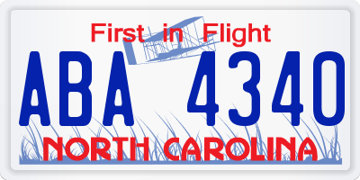 NC license plate ABA4340