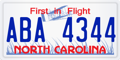 NC license plate ABA4344
