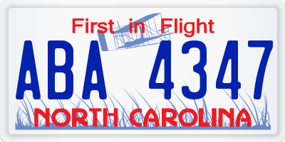 NC license plate ABA4347