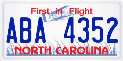 NC license plate ABA4352