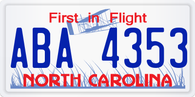 NC license plate ABA4353