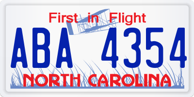 NC license plate ABA4354