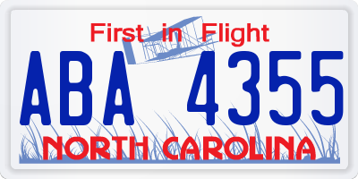 NC license plate ABA4355