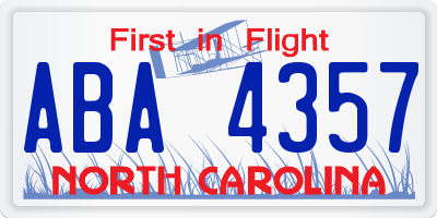 NC license plate ABA4357