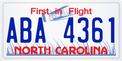 NC license plate ABA4361