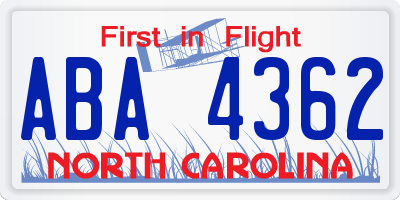 NC license plate ABA4362