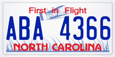 NC license plate ABA4366