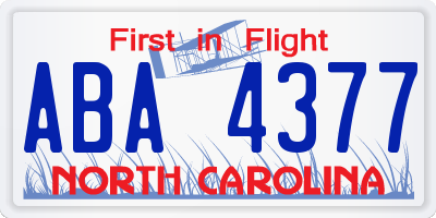NC license plate ABA4377