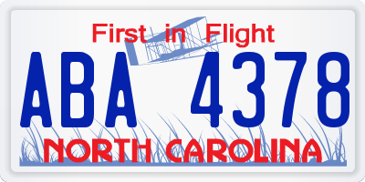 NC license plate ABA4378