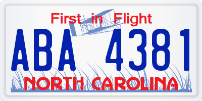 NC license plate ABA4381