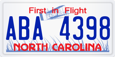 NC license plate ABA4398