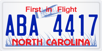 NC license plate ABA4417