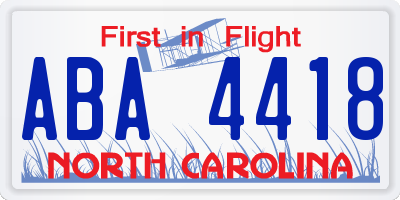 NC license plate ABA4418