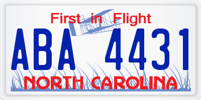 NC license plate ABA4431