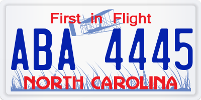 NC license plate ABA4445