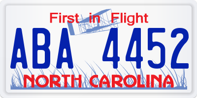 NC license plate ABA4452