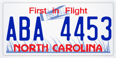 NC license plate ABA4453