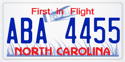 NC license plate ABA4455