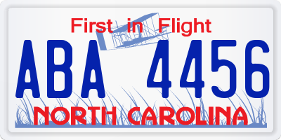 NC license plate ABA4456