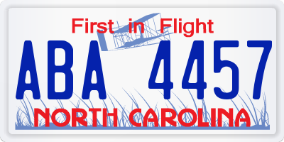NC license plate ABA4457