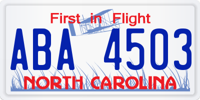 NC license plate ABA4503