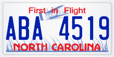 NC license plate ABA4519