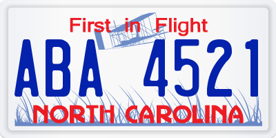 NC license plate ABA4521