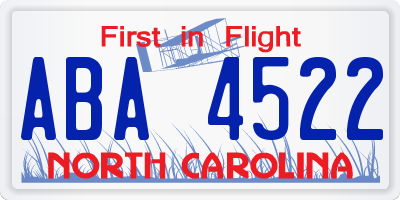 NC license plate ABA4522