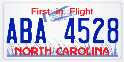 NC license plate ABA4528
