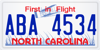 NC license plate ABA4534