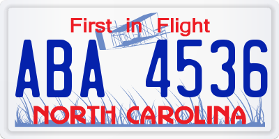 NC license plate ABA4536