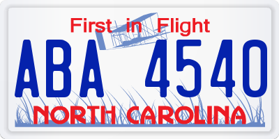 NC license plate ABA4540