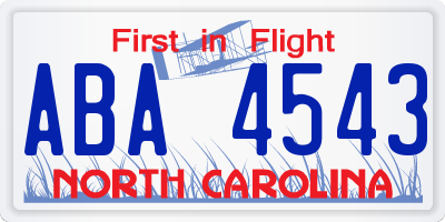 NC license plate ABA4543