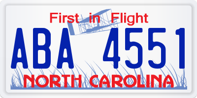 NC license plate ABA4551