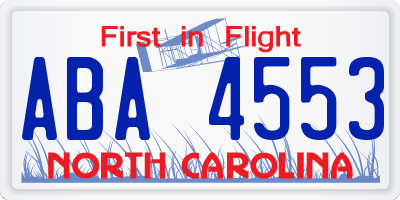 NC license plate ABA4553