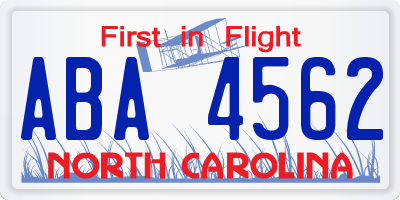NC license plate ABA4562
